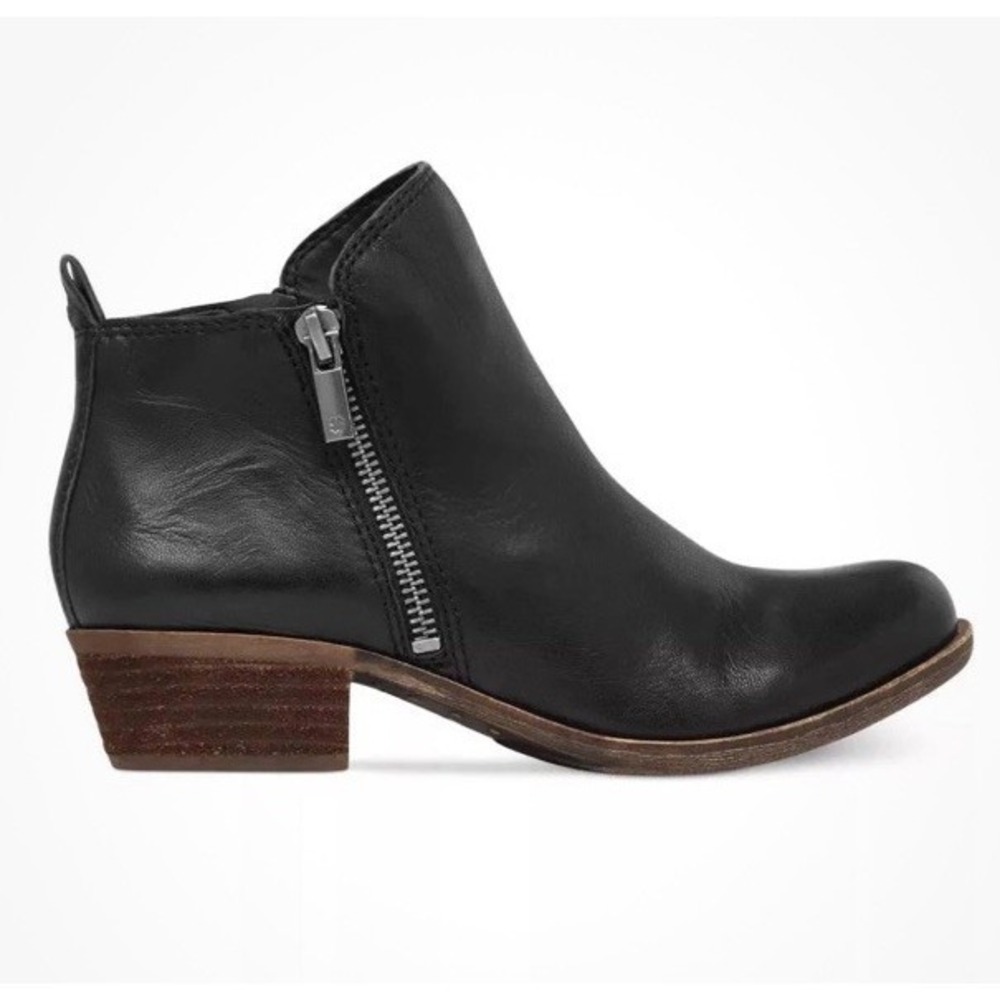Lucky Brand Womens Ankle Boots 8.5M Basel Booties Black Soft Leather Side Zip
